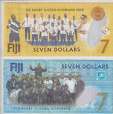 Fiji Set 2 UNC 7 Dollars 2017 AND 2020 Rugby in Commemorative Folder