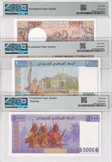 Djibouti Set 3;1000 2000 5000 F. 1991-2005 P 37 43 44 Superb Gem UNC PMG 68 EPQ