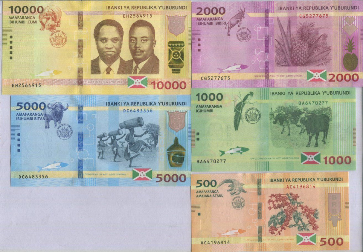 Burundi Set 5 Pcs 500 1000 2000 5000 10000 Francs 2015-2018 P 50-54 UNC