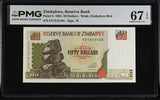 Zimbabwe 50 Dollars 1994 P 8 Superb Gem UNC PMG 67 EPQ , WTM Zimbabwe Bird
