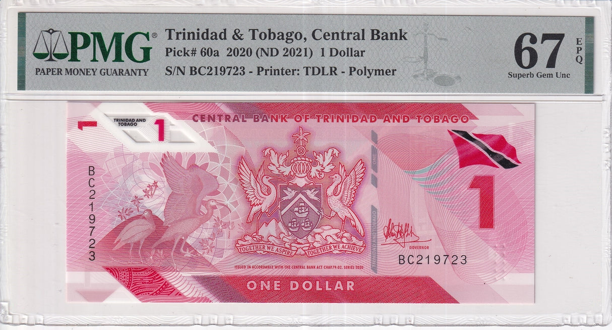 Trinidad & Tobago 1 Dollar 2020 ND 2021 P 60 a Superb Gem UNC PMG 67 EPQ