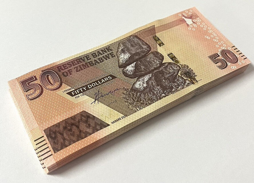 Zimbabwe 50 Dollars 2020/2021 P 105 UNC Lot 25 Pcs 1/4 Bundle