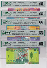 Samoa SET 5; 5 10-100 Tala ND 2017 P 38- 41 P 44 Specimen Gem UNC PMG 65 66 EPQ