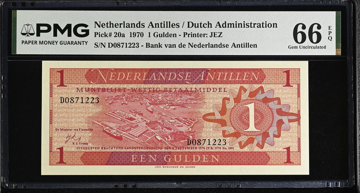 Netherlands Antilles 1 Gulden 1970 P 20 a Gem UNC PMG 66 EPQ