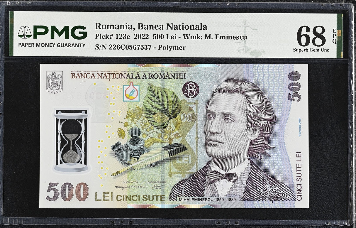 Romania 500 Lei 2022 P 123 c Polymer Superb Gem UNC PMG 68 EPQ