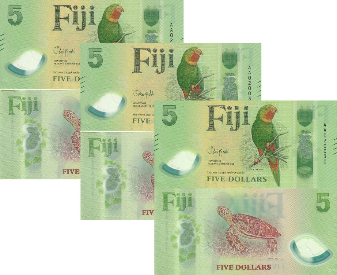 Fiji 5 Dollars 2026 2025 P NEW Polymer Deisgn LOT 3 Pcs UNC
