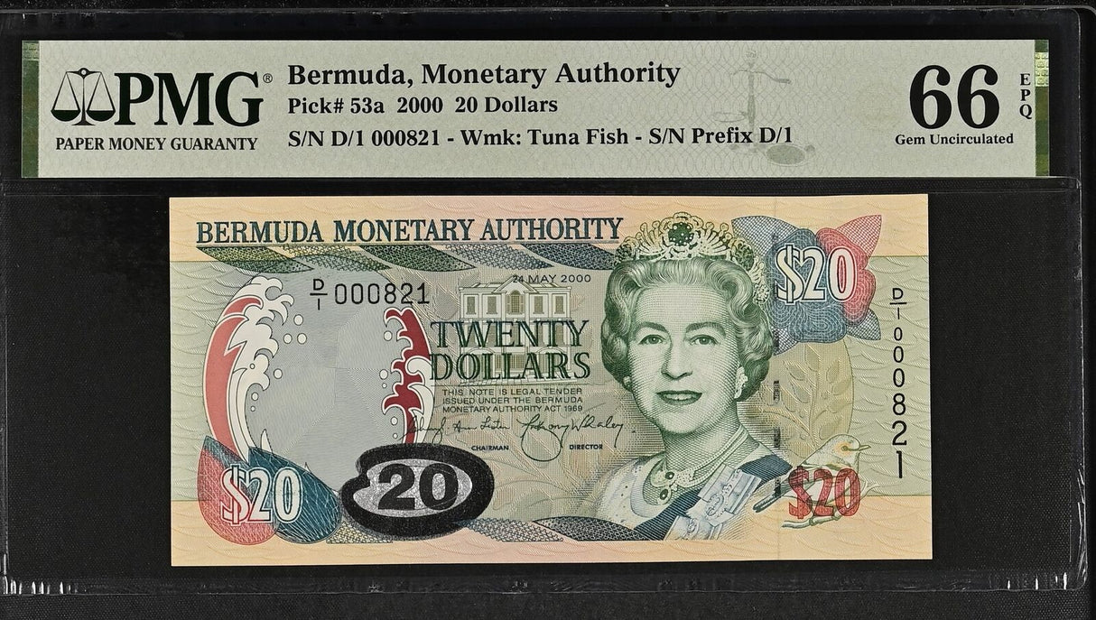 Bermuda 20 Dollars 2000 P 53 a 3 DIGIT # 821 Gem UNC PMG 66 EPQ
