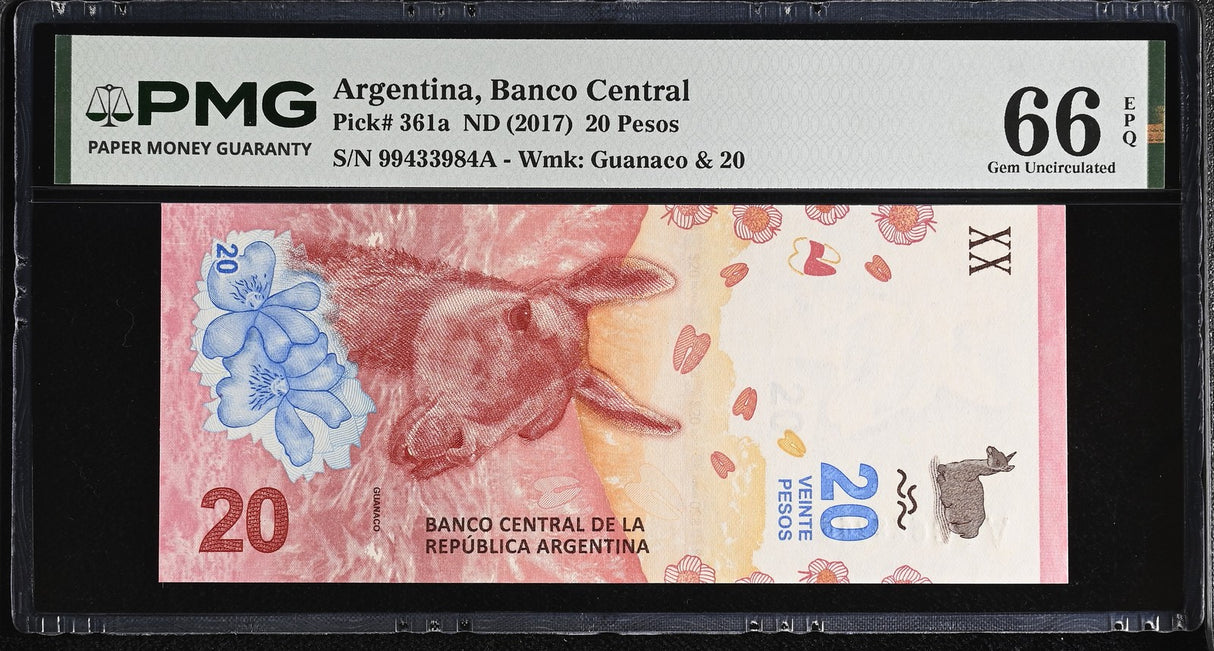 Argentina 20 Pesos ND 2017 P 361 a Gem UNC PMG 66 EPQ