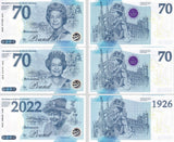 SET 3 Great Britain 70 Britannia Pounds 2022 Test Note Comm QUEEN Elizabeth II