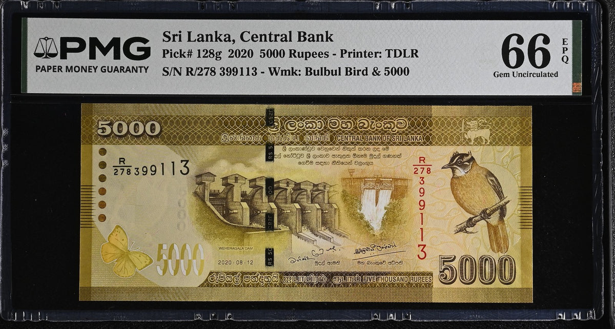 Sri Lanka 5000 Rupees 2020 P 128g Gem UNC PMG 66 EPQ , Printer TDLR