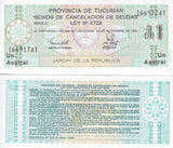 Argentina 1 Austral 1991 P S2711 UNC , Provincia de Tucuman, emergency