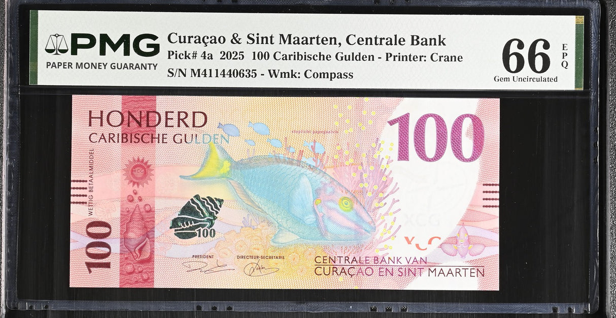 CURACAO & SINT MAARTEN 100 Gulden 2025 P 4 a Gem UNC PMG 66 EPQ PNB