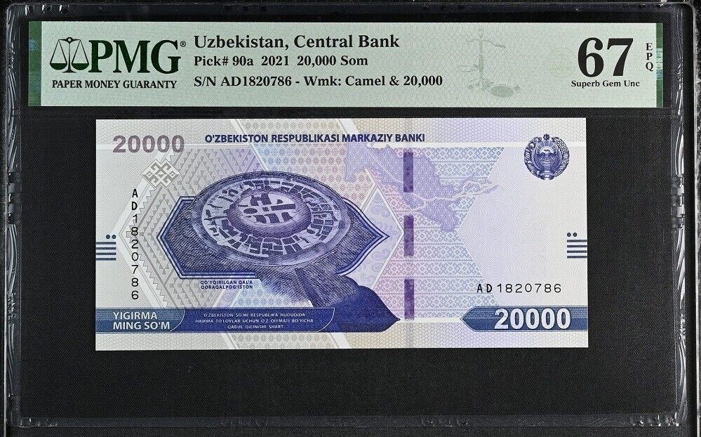 Uzbekistan 20000 Som 2021 P 90 a Superb Gem UNC PMG 67 EPQ