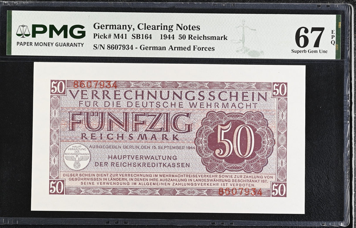 Germany 50 Reichsmark 1944 P M41 Superb Gem UNC PMG 67 EPQ TOP POP