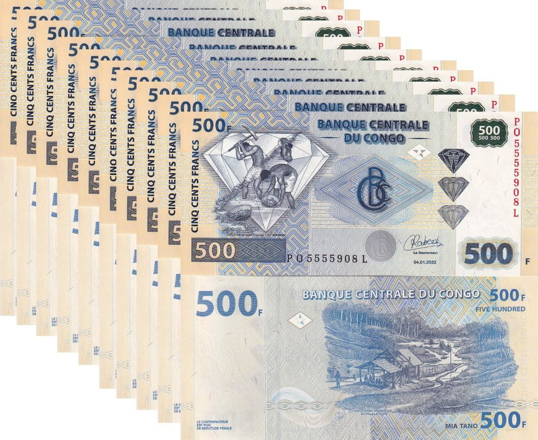 Congo 500 Francs 2022 P 96D New Sign UNC LOT 10 PCS