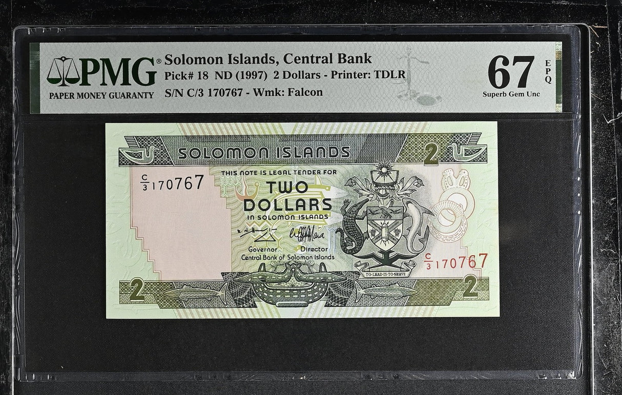 Solomon Islands 2 Dollars ND 1997 P 18 Superb Gem UNC PMG 67 EPQ