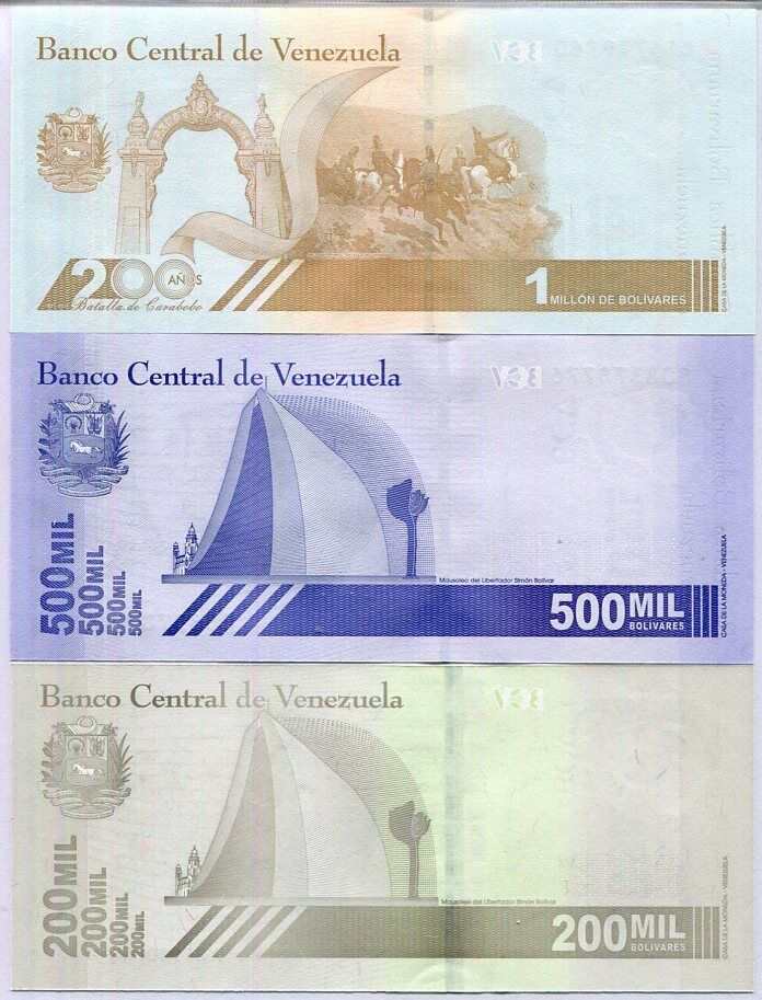 Venezuela Set 3 UNC 200000 500000 1 Million Bolivares 2020/2021 P 112 113 114