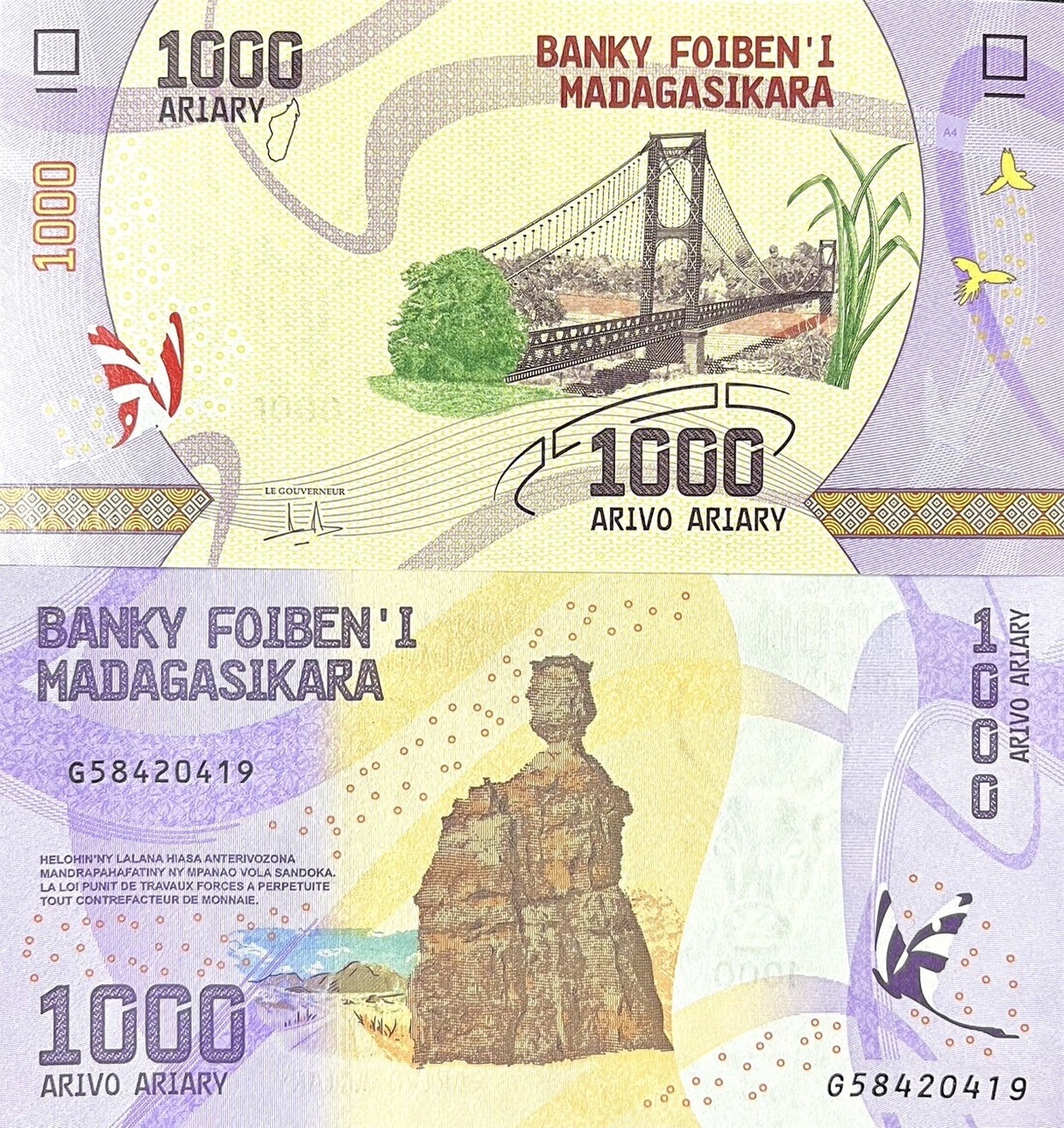 Madagascar 1000 Ariary 2017 P 100 UNC