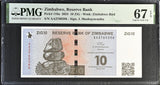Zimbabwe 10 ZIG 2024 P 110 a Superb Gem UNC PMG 67 EPQ