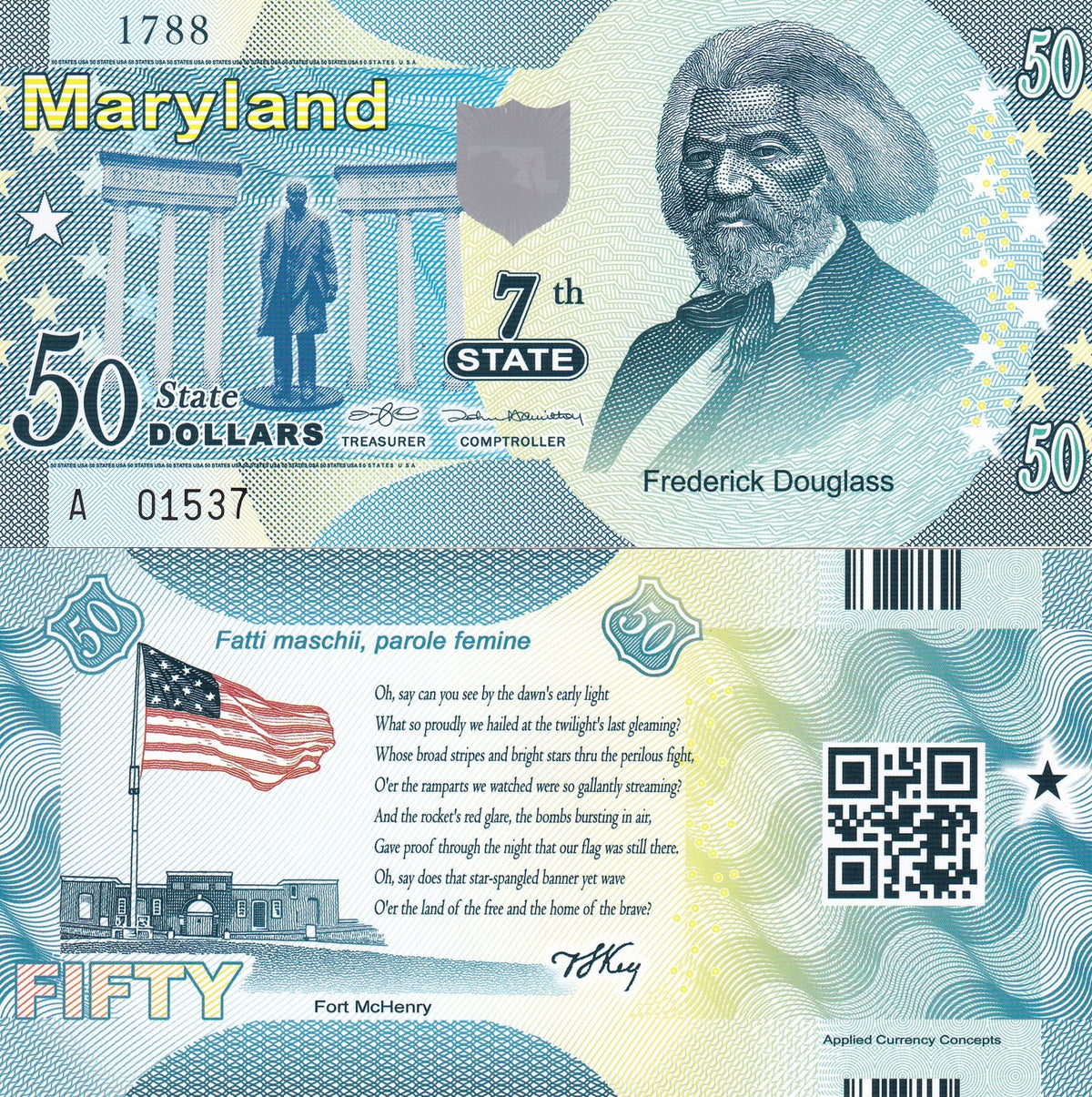 UNITED STATE USA. MARYLAND 50 D. 7th STATE F. DOUGLASS ND 2014 POLYMER Private