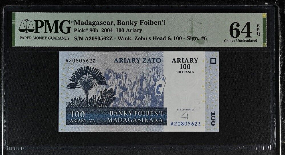 Madagascar 100 Ariary 2004 P 86 b Choice UNC PMG 64 EPQ