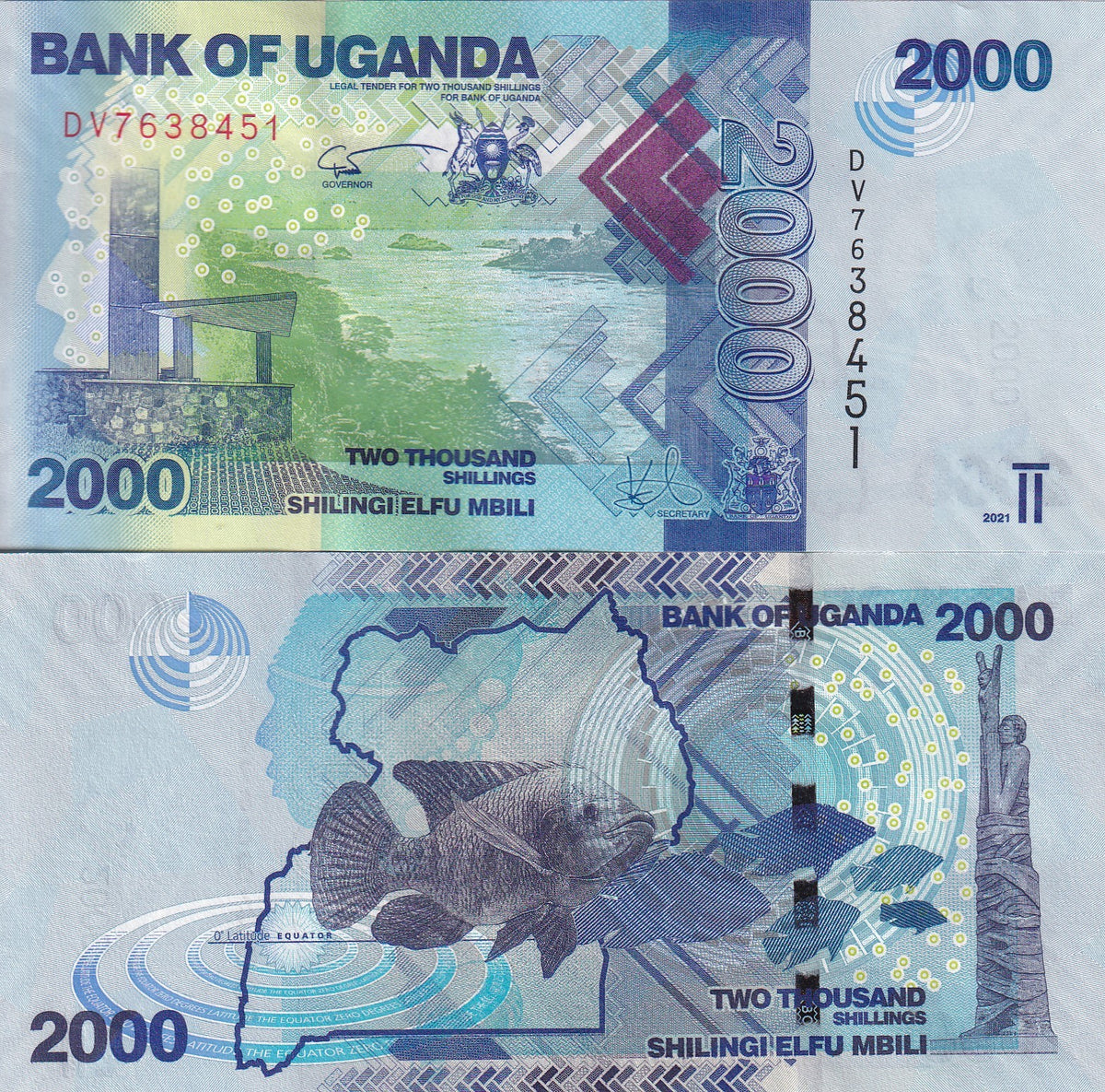 Uganda 2000 Shillings 2021 P 50 UNC , John Hanning Speke monument Jinja
