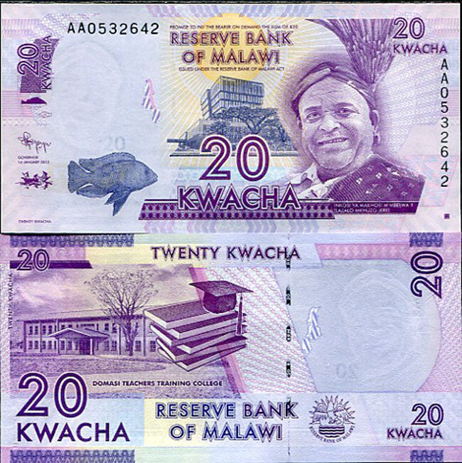 Malawi 20 Kwacha 2012 P 57 FISH UNC