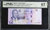 Belize 2 Dollars 2025 P 73 a Superb Gem UNC PMG 67 EPQ