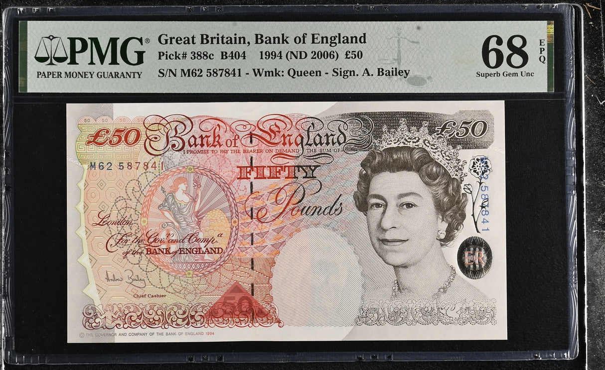 Great Britain 50 Pounds England 1994 ND 2006 P 388 c Superb Gem UNC PMG 68 EPQ