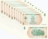 Zimbabwe 5 Dollars 2006 P 38 UNC Lot 10 Pcs