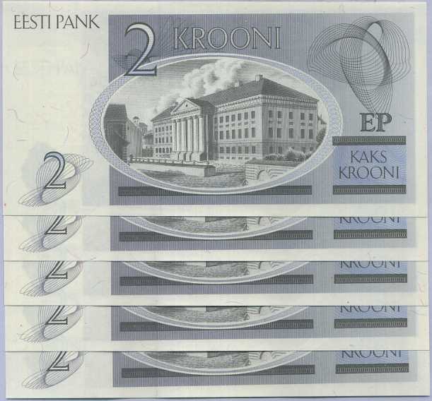 Estonia 2 Krooni 1992 P 70 UNC LOT 5 PCS