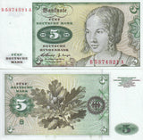 Germany Federal Republic 5 Deutsche Mark 1960 P 18 AUnc