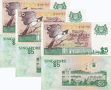 Singapore 5 Dollars ND 1976 P 10 UNC ,Cable car to Sentosa Island, LOT 3 PCS