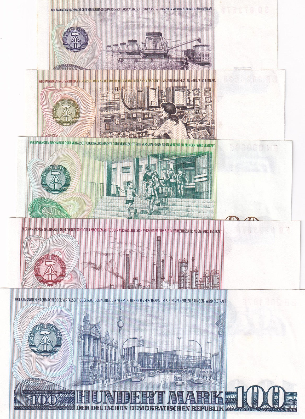 Germany DDR SET 5 AU-UNC 5 10 20 50 100 MARK  1971-1975 P 27 28 29 30 31