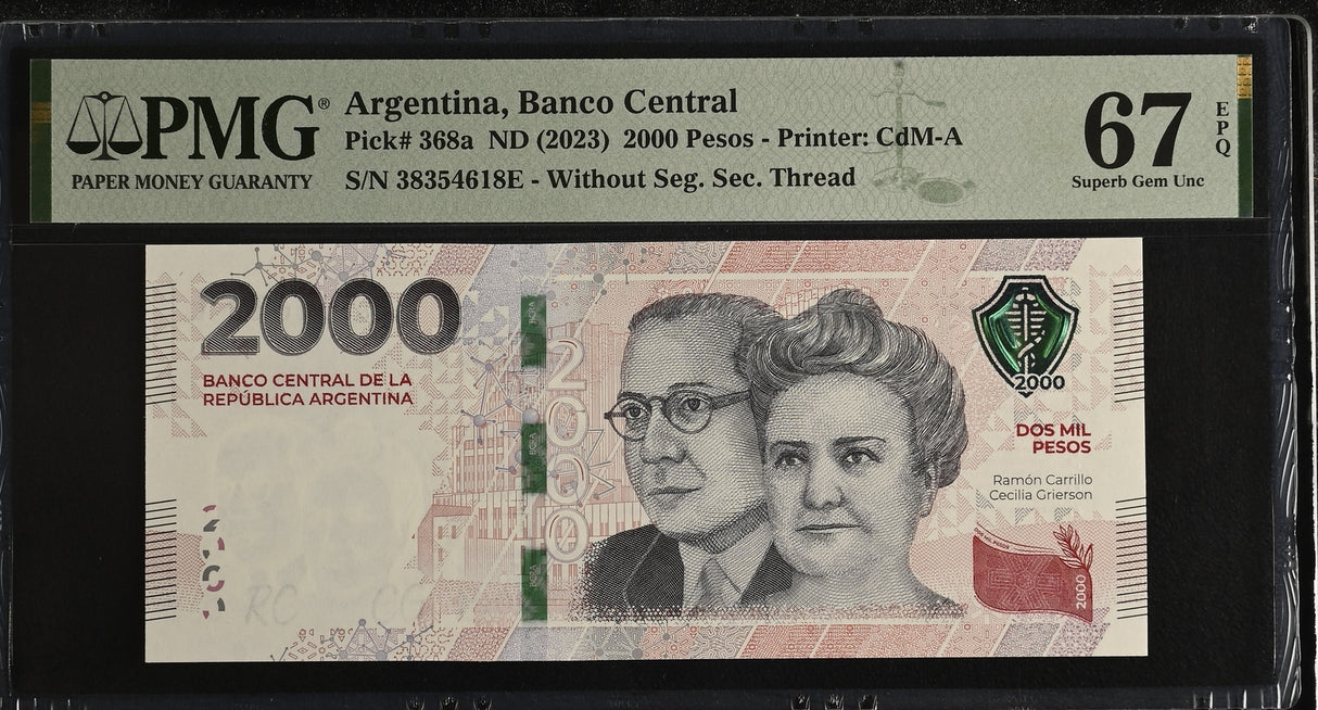 Argentina 2000 Pesos ND 2023 P 368 a Superb Gem UNC PMG 67 EPQ