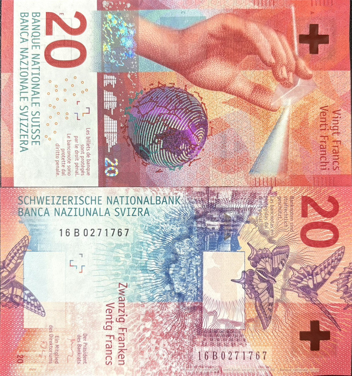 Switzerland 20 Franken 2016 P 76 Sign Studer & Zurbrugg UNC
