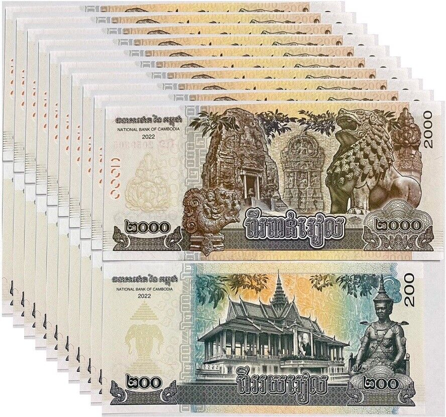 Cambodia 10 SETS x 2 Pcs 200 2000 Riels 2022 COMM. P 65A 67A UNC