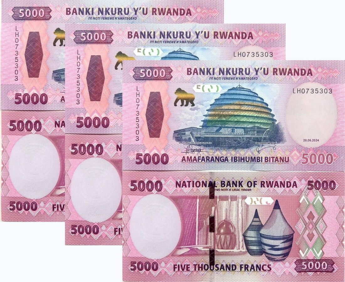 Rwanda 5000 Francs 2024 P 45 NEW Design UNC LOT 3 PCS
