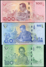 Thailand Set 3 Pcs 20 50 100 Baht ND 2017 Commemorative P 130 131 132 UNC
