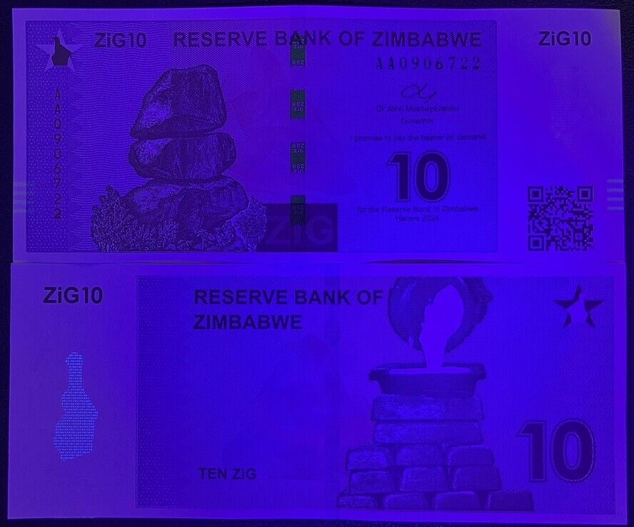 Zimbabwe 10 ZiG 2024 P 110 Gold Reserve Backed UNC With QR Code