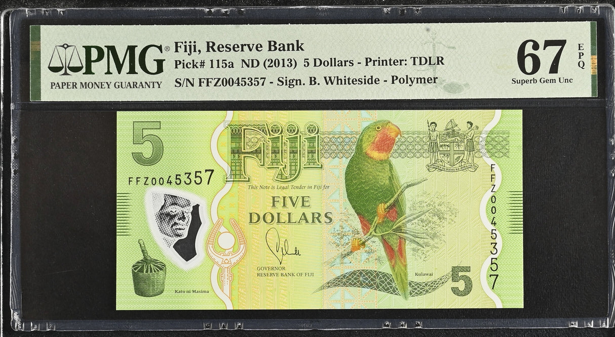 Fiji 5 Dollars ND 2013 P 115 a Polymer Superb Gem UNC PMG 67 EPQ