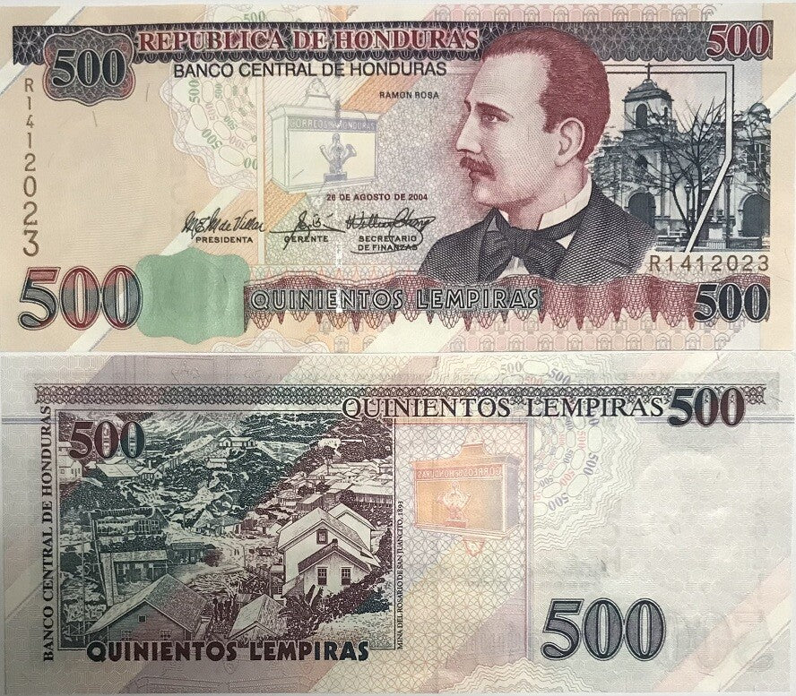 Honduras 500 Lempiras 2004 P 78 f UNC ,Mines of Rosario de San Jacinto