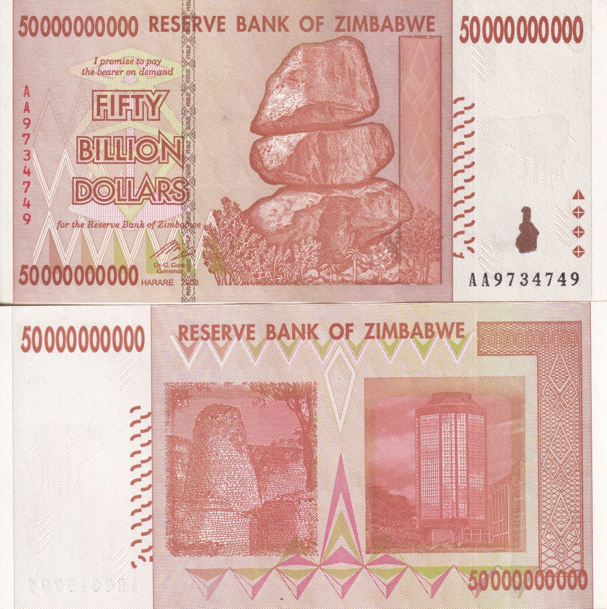 Zimbabwe 50 Billion Dollars 2008 P 87 XF