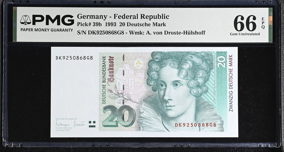 Germany Federal Republic 20 Mark 1993 P 39 b Gem UNC PMG 66 EPQ