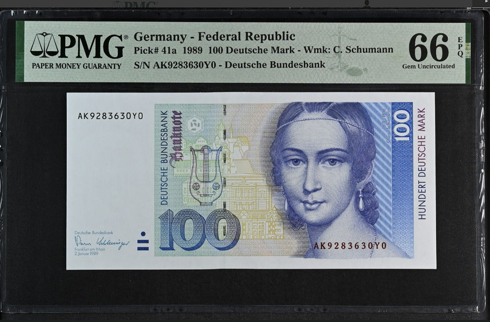 Germany 100 Mark 1989 P 41 a Gem UNC PMG 66 EPQ