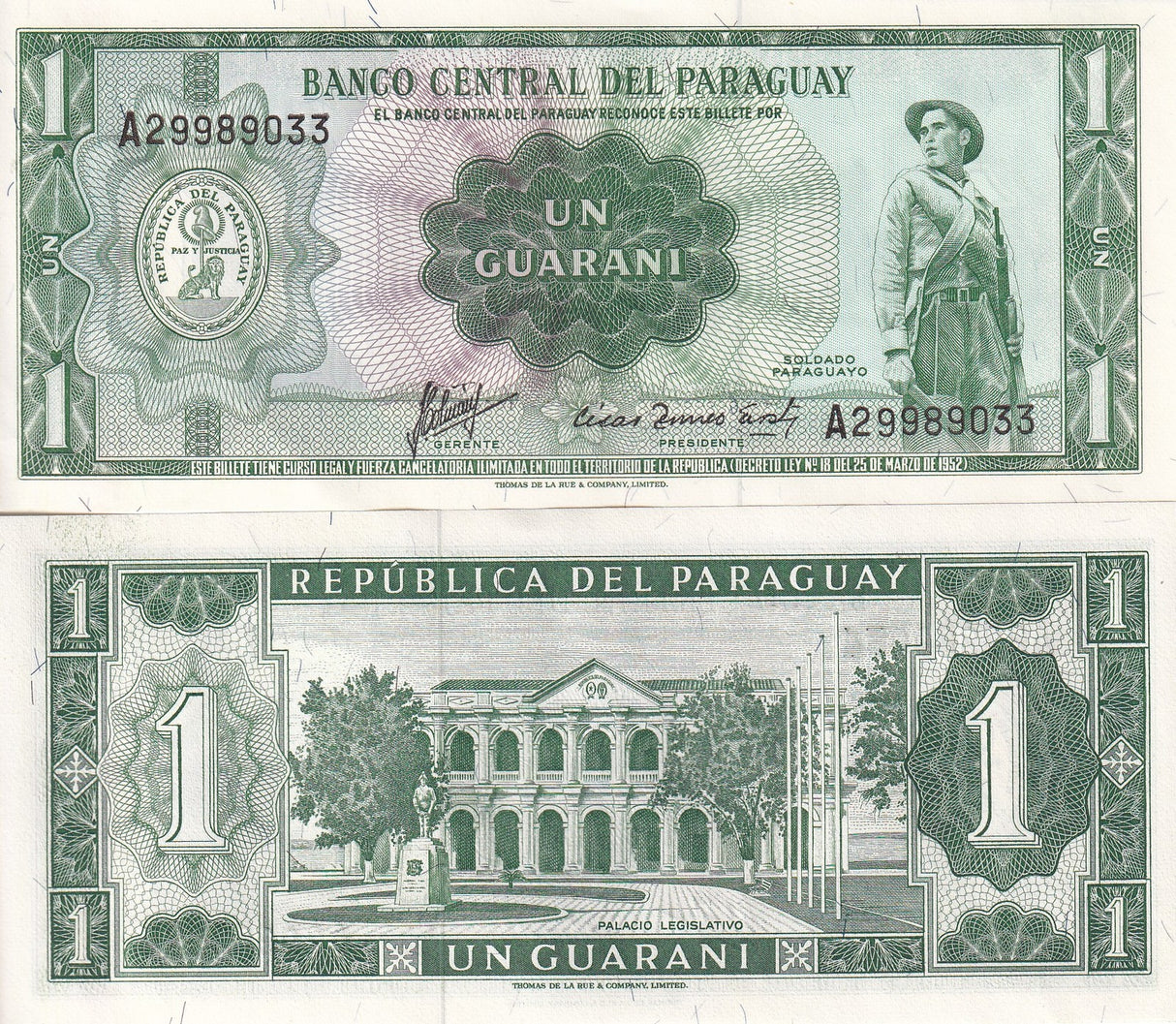 Paraguay 1 Guaranies 1952 ND 1963 P 193 b UNC