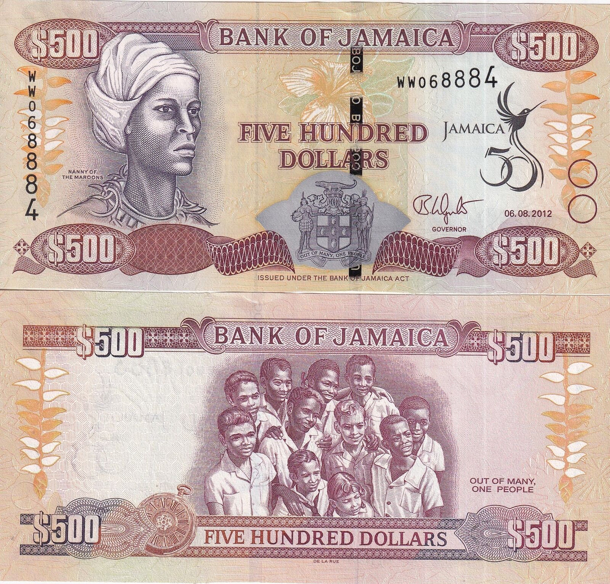 Jamaica 500 Dollars 2012 Comm. 50th P 91 UNC