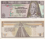 Guatemala 1/2 Half Quetzal 50 centavos 1989 P 72 a UNC ,Tikal temple