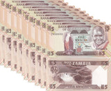 Zambia 5 Kwacha ND 1980-1988 P 25 d UNC LOT 10 PCS Fish eagle, Kariba dam