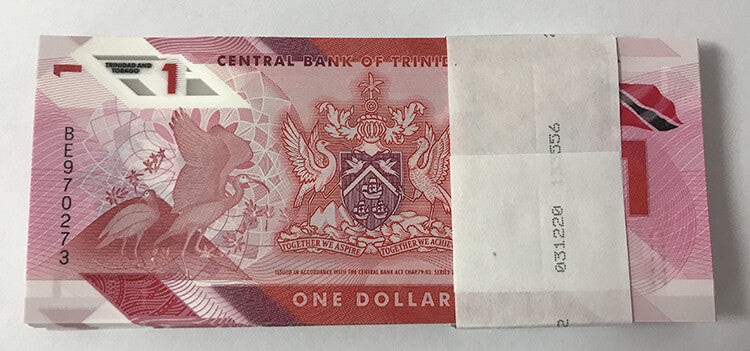 Trinidad & Tobago 1 Dollar 2020/2021 Polymer P 60 UNC Lot 100 Pcs = 1 Bundle